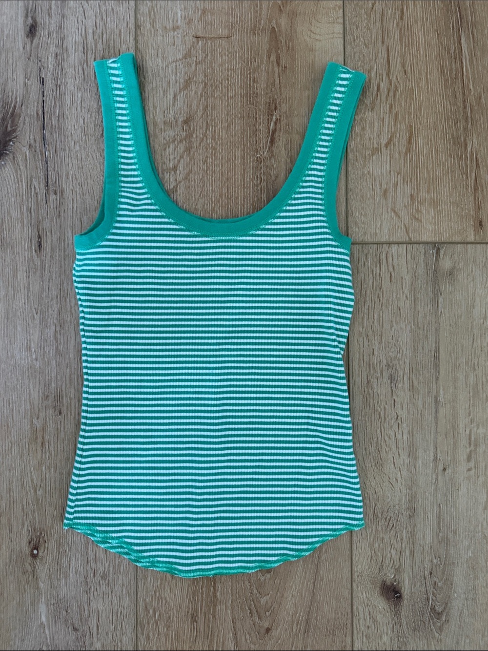 aerie | Green & White Striped Scoop Tank | size S